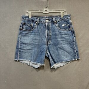 Levi's 501 Button Fly Jean Shorts Womens 31 Blue Frayed Hem Distressed 5" Inseam